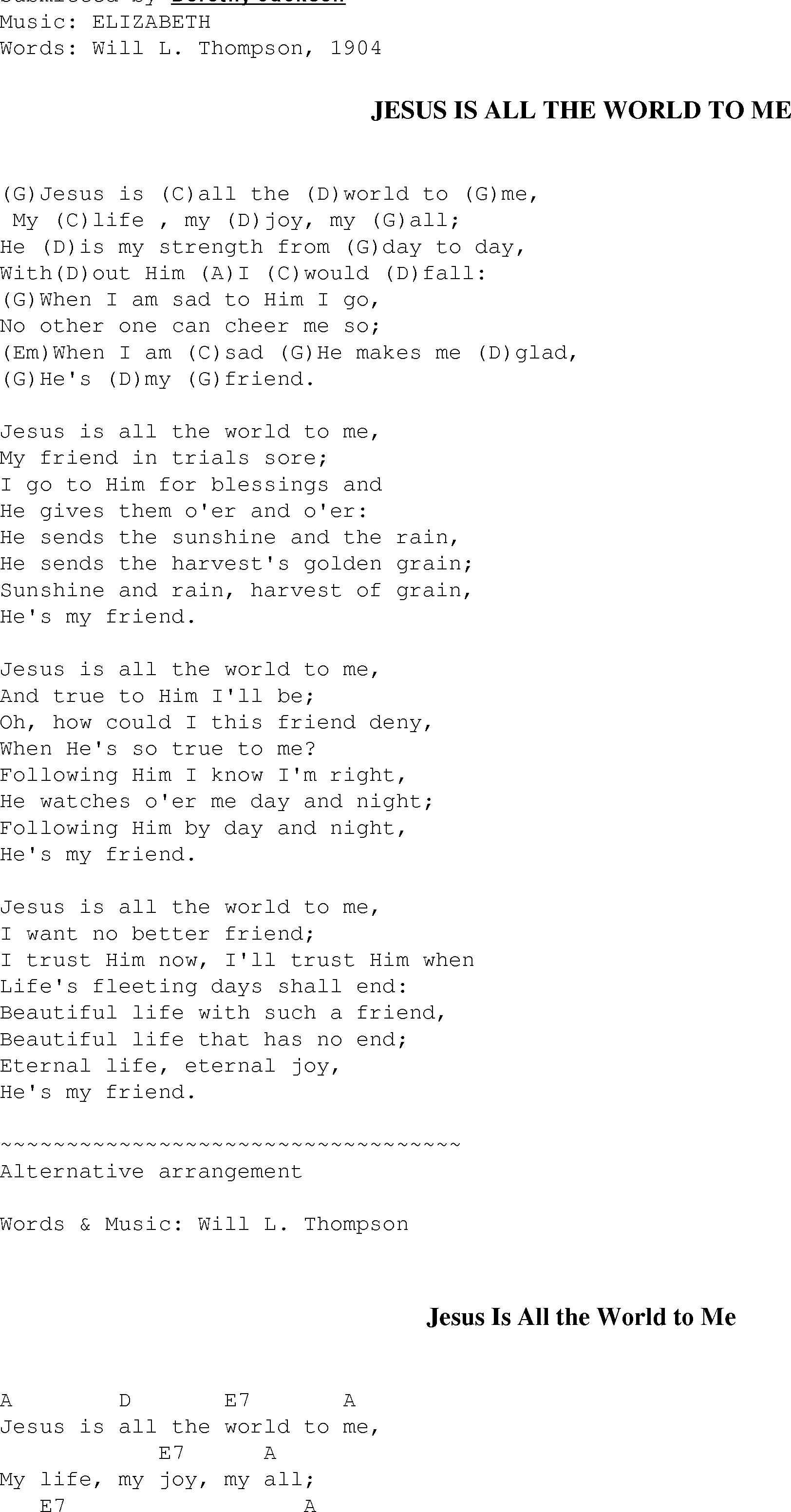 Gospel Song: jesus_is_all_the_world_to_me, lyrics and chords.