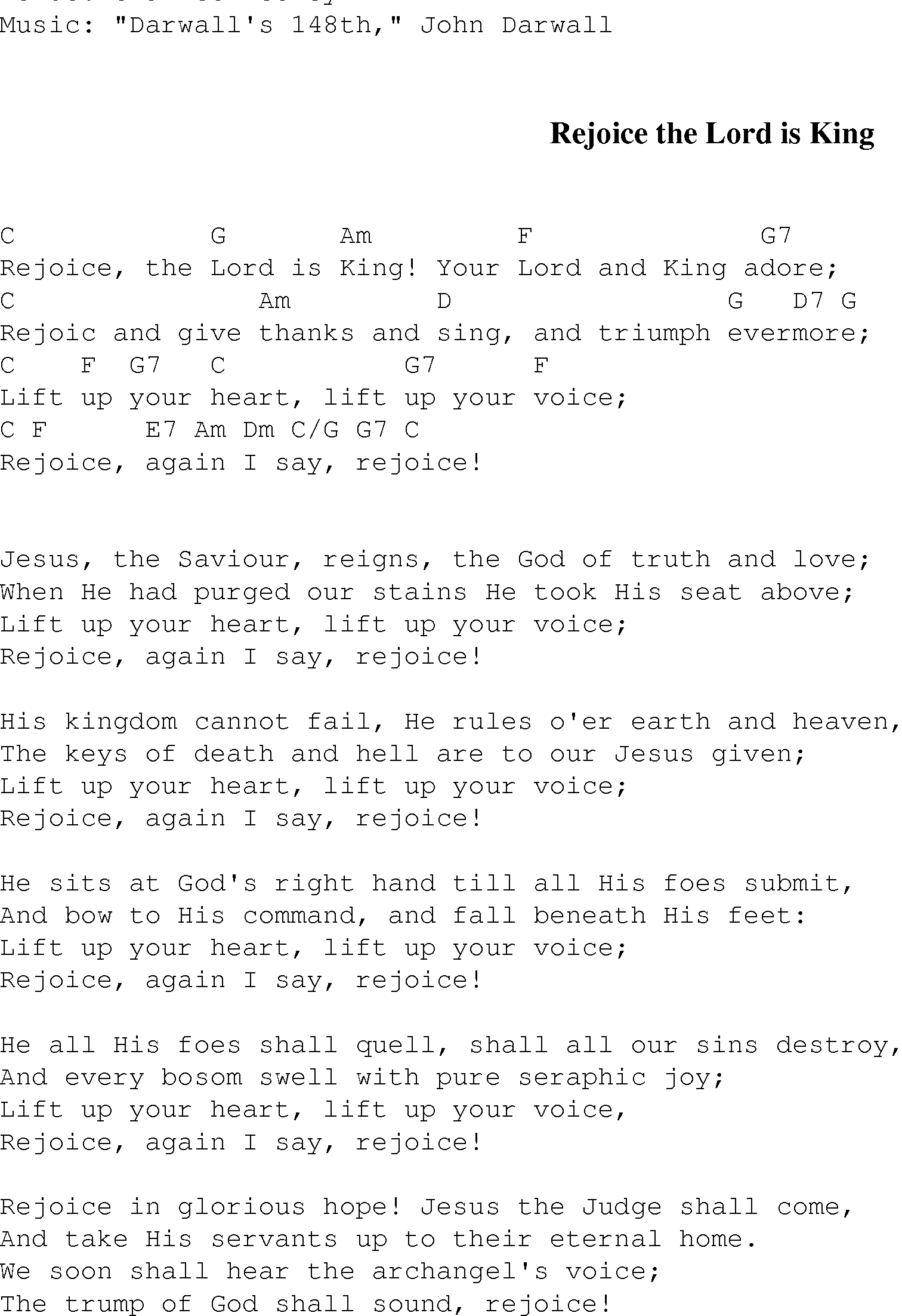 Gospel Song: rejoice_the_lord_is_king, lyrics and chords.