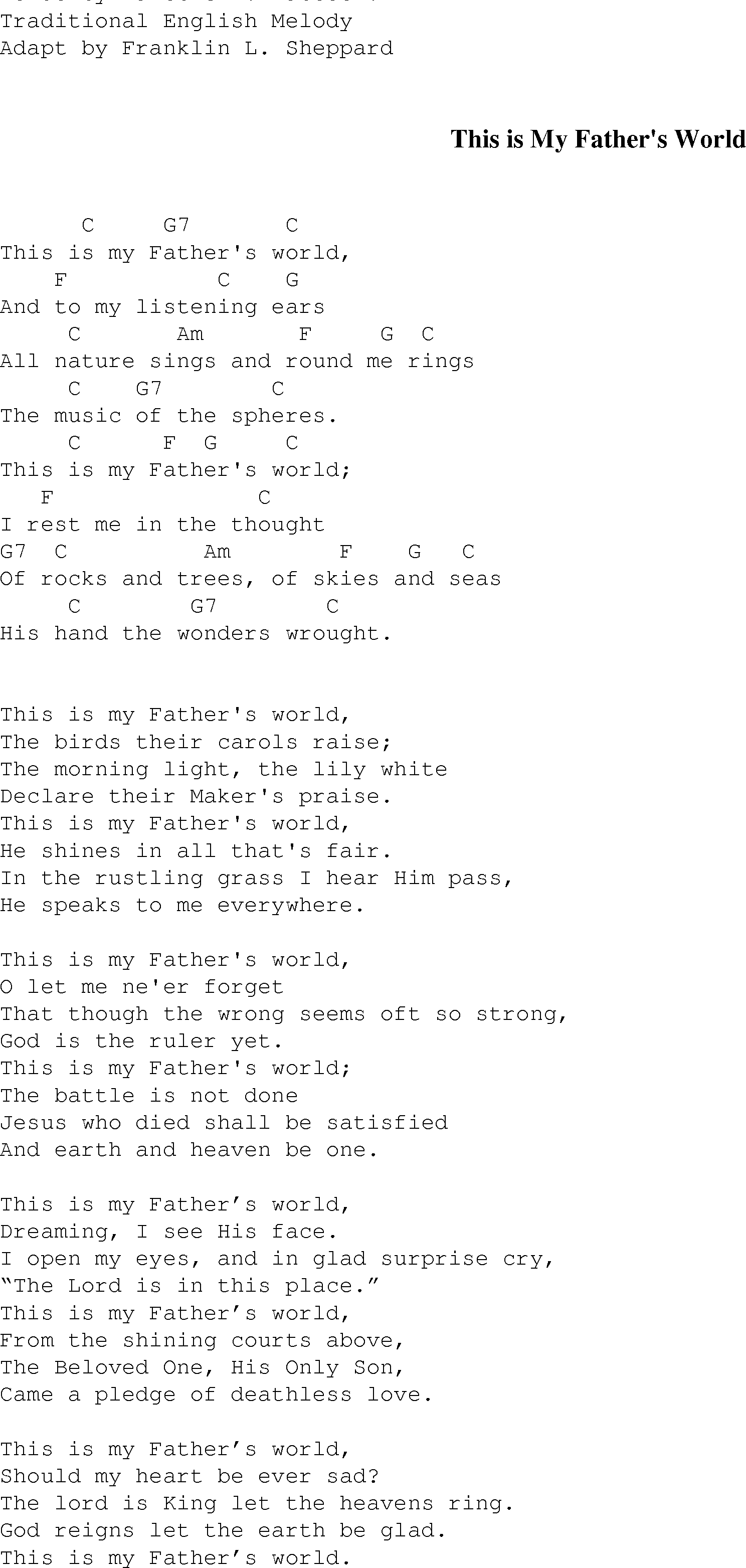 Gospel Song: this_is_my_fathers_world, lyrics and chords.